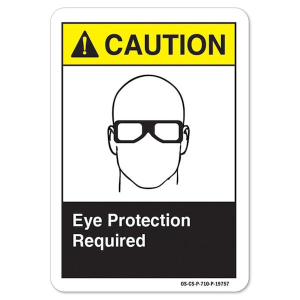 ANSI Caution Sign, Eye Protection Required, 18in X 12in Aluminum, 12" H, 18" W, Landscape